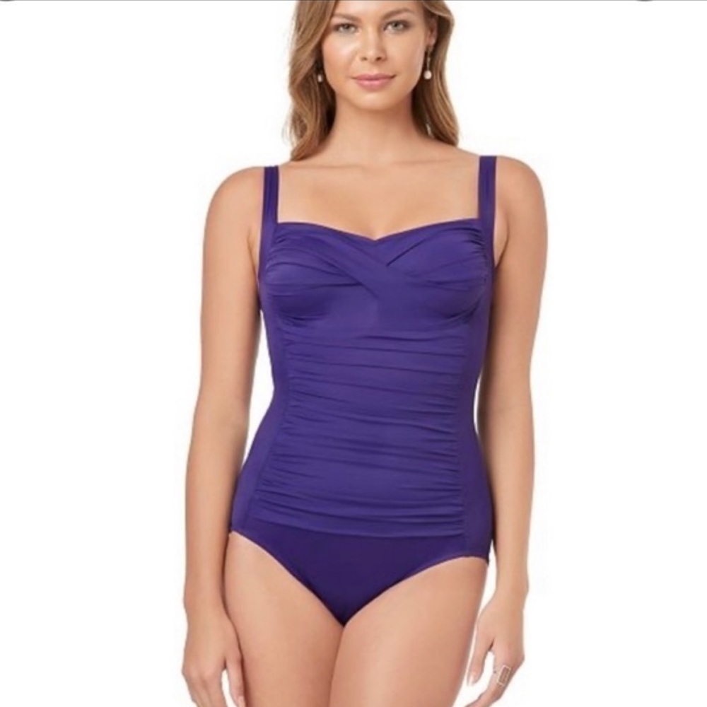 Croft & Barrow Body Sculpting One Piece Swim Suit eggplant size 22W ruched